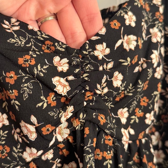 Lily Rose Women’s Black Floral Long Sleeve Cinch Front Baby Doll Dress Size XS - Picture 6 of 14